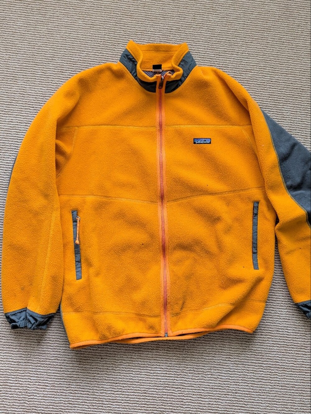 Patagonia Bright Orange Fleece Jacket with Gray Accents